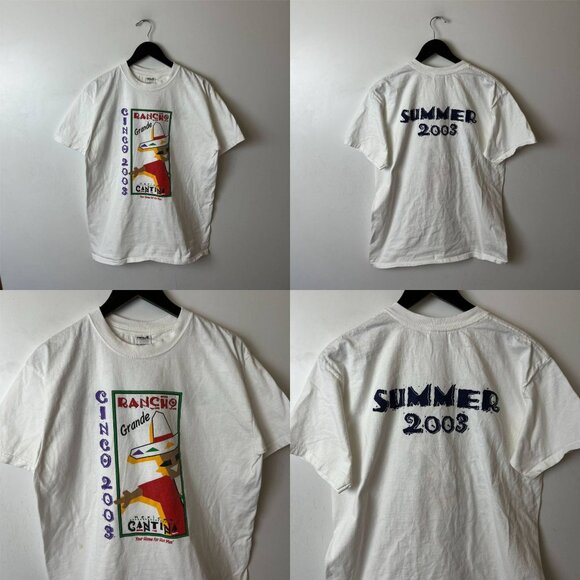 2003 Vintage Y2K Cinco Rancho Mexico T Shirt White Large L Summer Mexican Solid - Picture 11 of 16